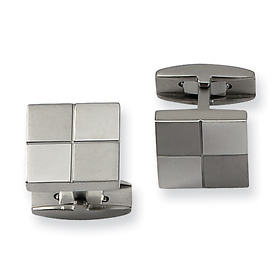 Checker Pattern Brushed & Polished Titanium Cuff Links