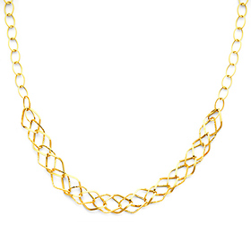 Wide Diamond-Shape 14K Yellow Gold Link Necklace
