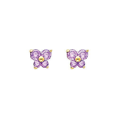 14K Yellow Gold Alexandrite CZ June Birthstone Butterfly Stud Earrings