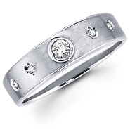 Bezel Set 14k White Gold Brushed Diamond Wedding Band