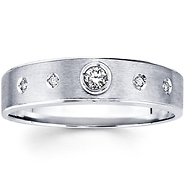 14K White Gold Bezel Set Diamond Brushed  Wedding Ring
