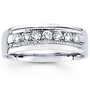 Round Diamond 14K Milgrain Edge Channel Set Wedding Ring