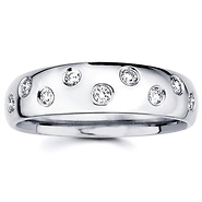 Stagger Diamond Bezel Set 14K White  Gold Wedding Band