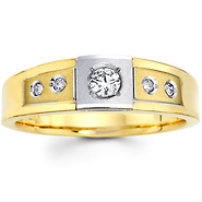 Two Tone 14K Gold Round Diamond Men's Wedding Band
