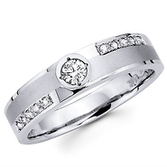 14K White Gold Round Diamond Mens Wedding Ring