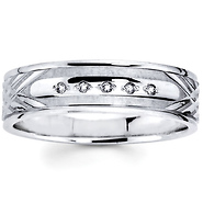 Carved Pattern 14K White Gold Diamond Wedding Band