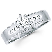 Round Diamond Milgrain Edge 14K White Gold Engagement Ring