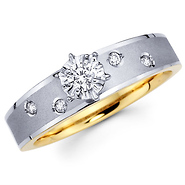 14K Two Tone Textured Round Diamond Engagement Ring