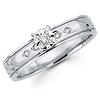 Carved Pattern 14K White Gold Diamond Engagement Ring