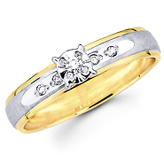 Textured 14K Two Tone Gold Round Diamond Engagement Ring