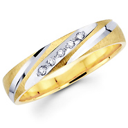 Striped & Textured 14K Two Tone Gold Diamond Wedding Ring