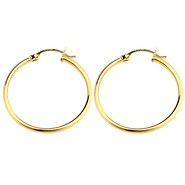 14k Yellow Gold 2mm Hoops Earrings 30mm