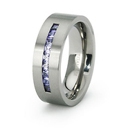 Channel Set Amethyst Color Princess CZ Titanium Ring