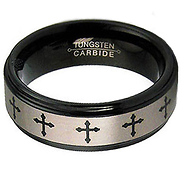 8mm Laser Engraved Black Tungsten Cross Wedding Band