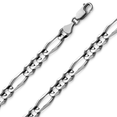Men's 7mm 18K White Gold Figaro Chain Necklace