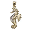 14k Two Tone Sea Horse CZ Pendant