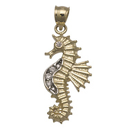 14k Two Tone Sea Horse CZ Pendant