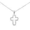 Medium CZ Round Sterling Silver Cross Pendant & Necklace