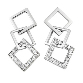 3-square silver dangling cz earrings