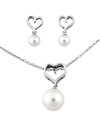 Heart Pearl Necklace Earring Set