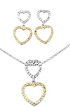 Two Tone Heart Necklace Earring Set