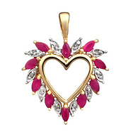 14k Yellow Gold Ruby and Diamond Flare Heart Pendant