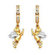 14k Two Tone Gold Cubic Zirconia Angel Huggie Earrings