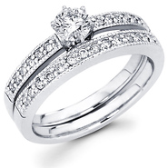 14K Milgrain Edge Round Diamond Bridal Ring Set (0.53 ctw)