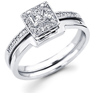 14K White Gold Princess Halo Engagement Wedding Ring Set (0.32 ctw)