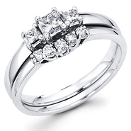 14K Gold Three Stone Diamond Bridal Ring Set (0.45 ctw)