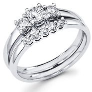 14K Round Diamond Three Stone Bridal Engagement Ring Set (0.70 ctw)