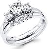 Three Stone Round Diamond Engagement Wedding Ring Set (0.85 ctw)