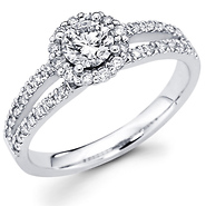 14K Round Diamond Split Shank Designer Halo Engagement Ring (0.80 ctw)