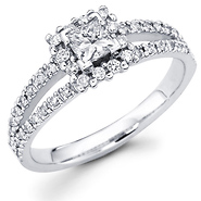 14K Princess Diamond Split Shank Designer Halo Engagement Ring (0.75 ctw)