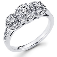 14K White Gold Round Three Stone Designer Engagement Ring (0.63 ctw)