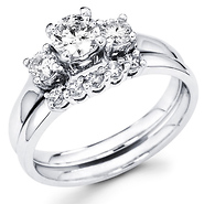 Three Stone Round Diamond Bridal Wedding Ring Set (0.75 ctw)