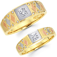 14K Tri Color His and Hers Wedding Band Set