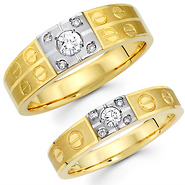 14K Two Tone Diamond Couples Matching Wedding Band Set