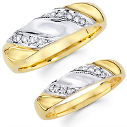 Diamond 14K Two Tone Bride & Groom Matching Wedding Bands