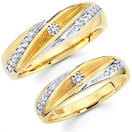 14K Matching His & Hers Diamond Two Tone Wedding Band Set