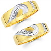 14K Two Tone Matching Heart Wedding Bands Set