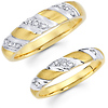 Diamond 14K Two Tone Striped Matching Wedding Band Set