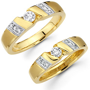 Round Diamond Center 14K Two Tone Matching Couples Ring Set
