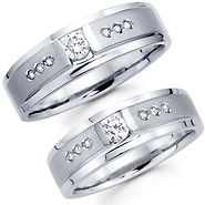 His & Hers 14K White Gold Matching Diamond Wedding Bands