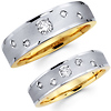 Round Diamond Bezel Set 14K Two Tone Matching Wedding Bands