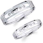 14K White Gold Diamond Designer Wedding Band Set