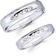 Carved Edge 14K White Gold Diamond Wedding Bands Set