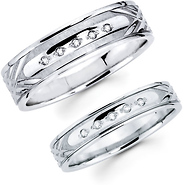 Carved Design 14K White Gold His and Hers Wedding Bands