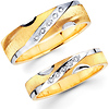 Carved Design 14K Two Tone Round Diamond Wedding Band Set