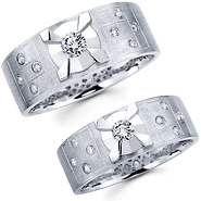14K Checker Pattern Round Diamond Matching Wedding Bands